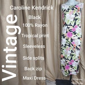 Vintage Caroline Kendrick black jungle print maxi dress size 10